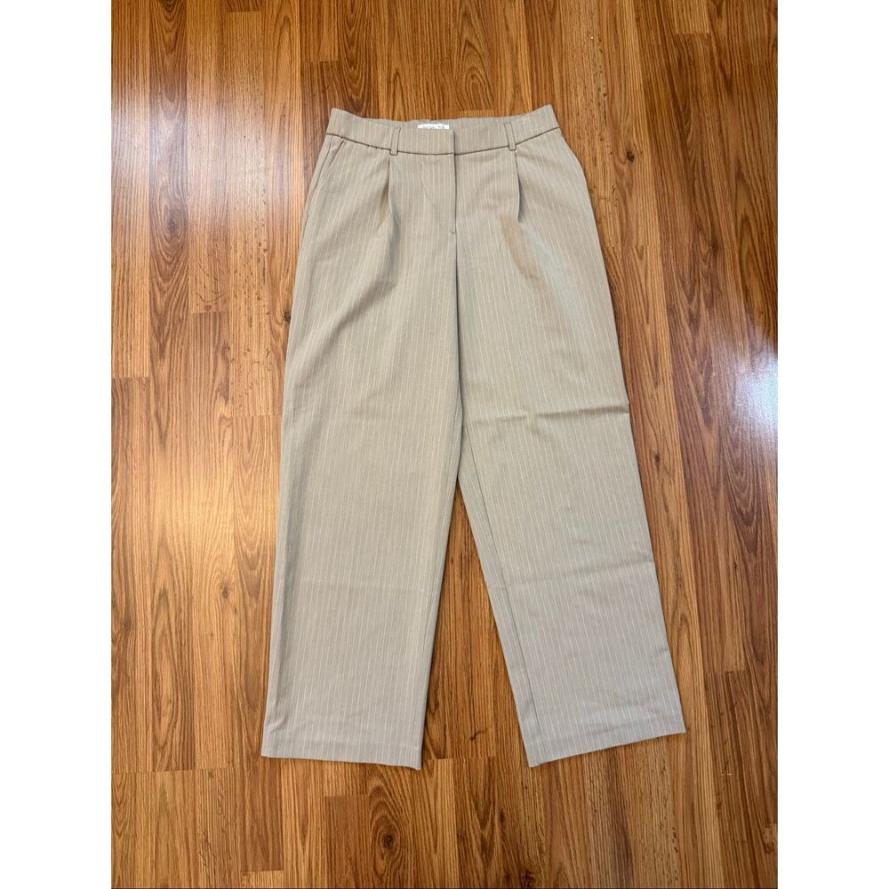 Rachel Zoe Women's Striped Pleated Straight Wide Leg Dress Pants Brown Size 6
